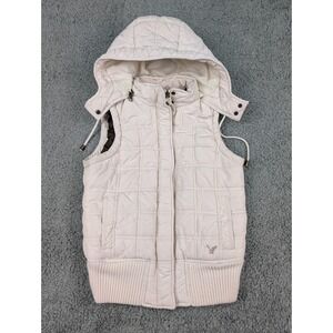 American Eagle Outfitters Women's M Ivory Puffer Vest Detachable Hood *Read
